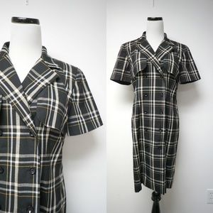 David Warren plaid double breasted shirt dress